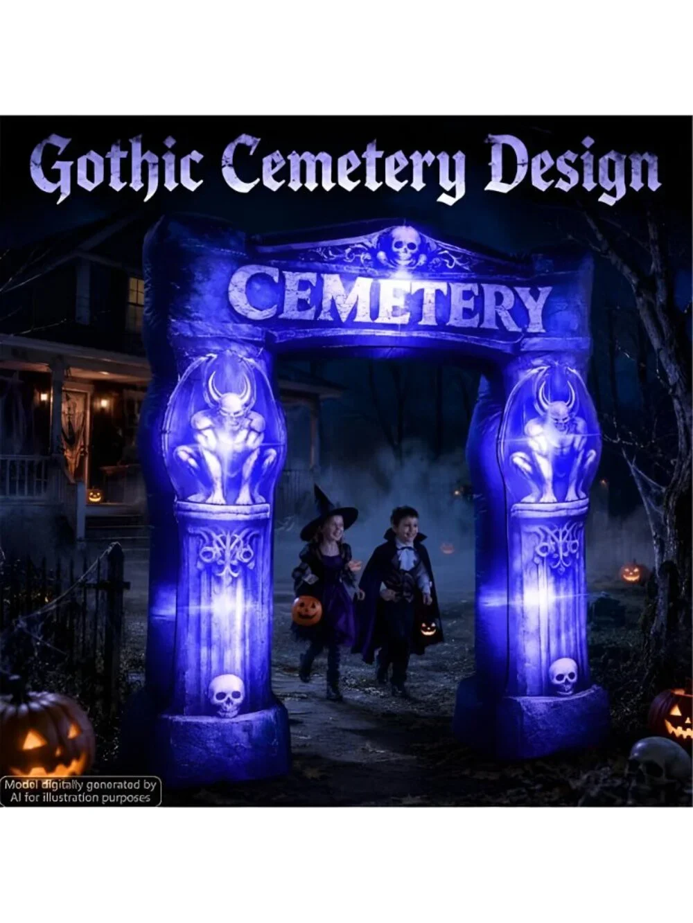 9 Ft Halloween Inflatable Cemetery Archway Decor with Built-in LED Lights